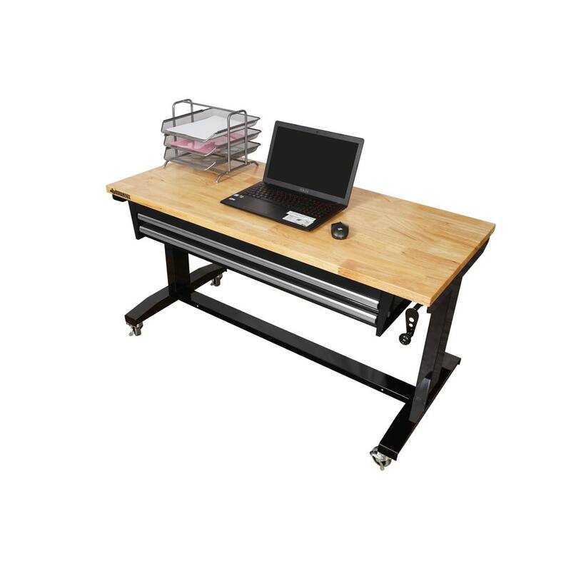 Adjustable Height Work Table with 2 Drawers in Black I103