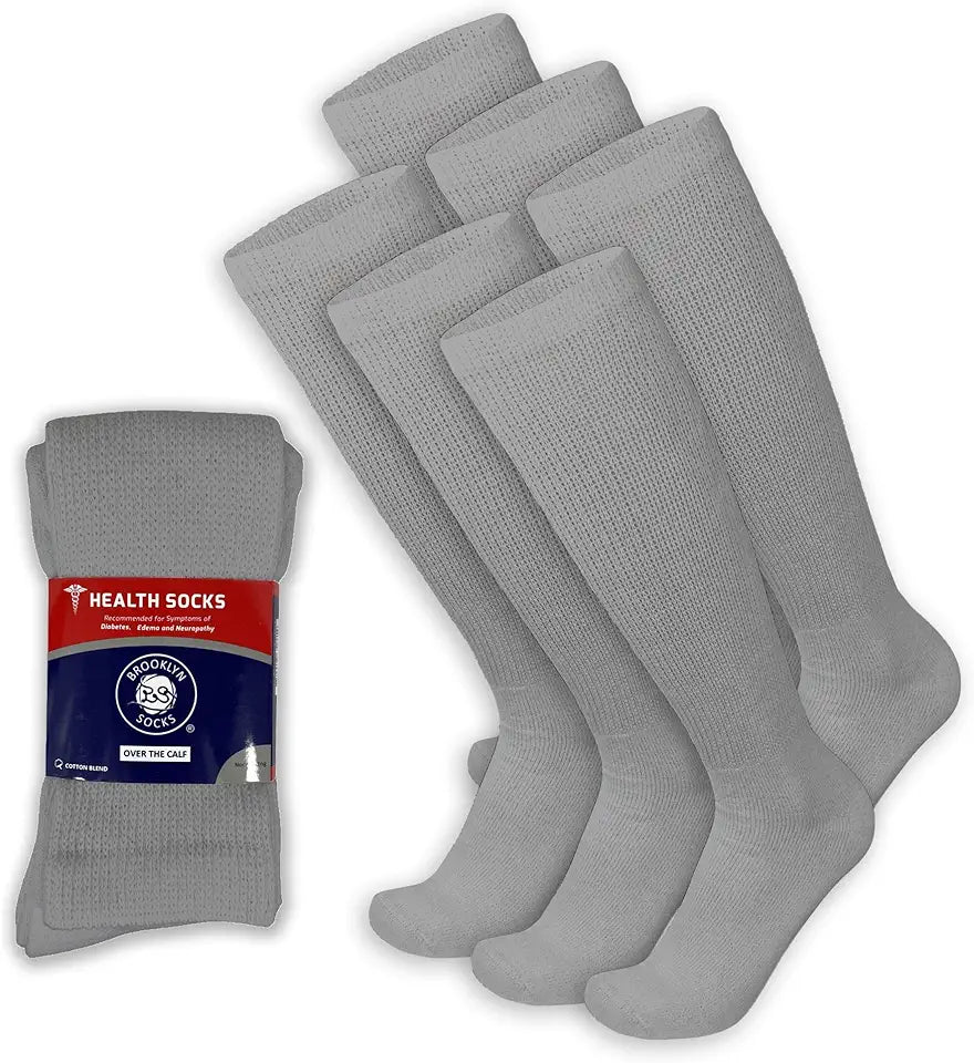 6 Pairs Over The Calf Knee High Cotton Socks Gray X652846