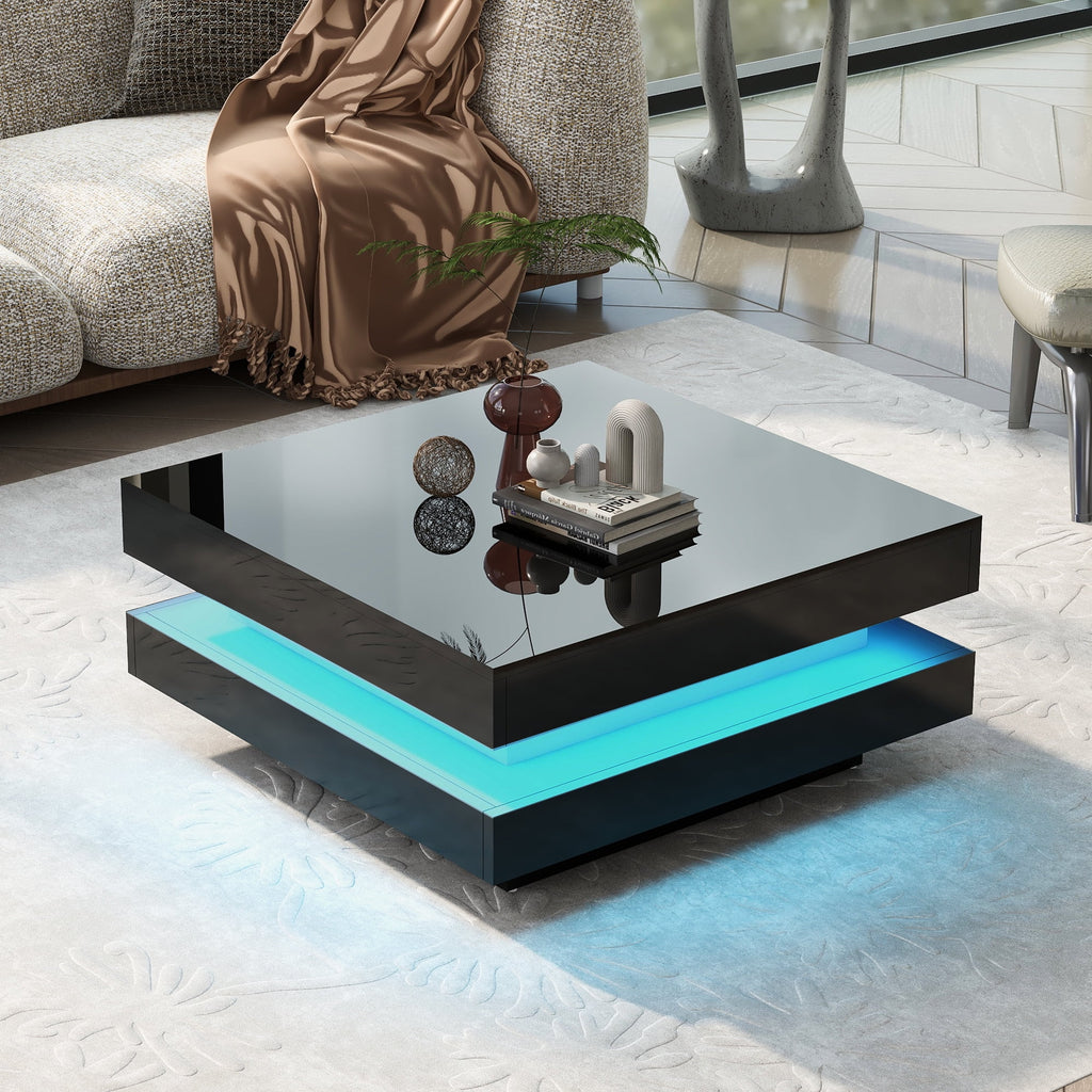 High Gloss 2-Tier Square Coffee Table with LED Lights U232