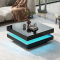 High Gloss 2-Tier Square Coffee Table with LED Lights U232