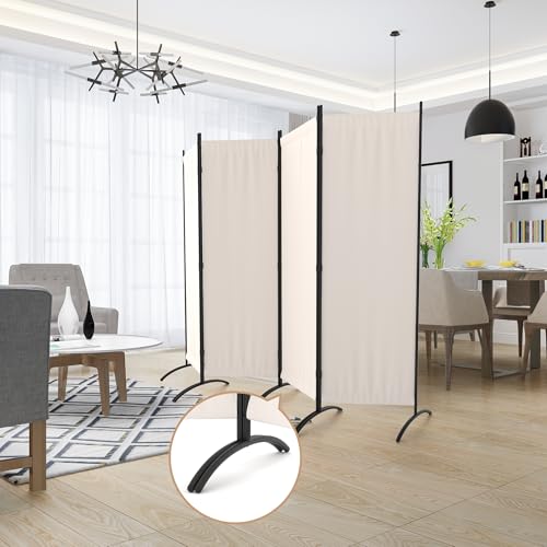 4 Panel Folding Room Divider with 5 Curved Metal Feet White C2726