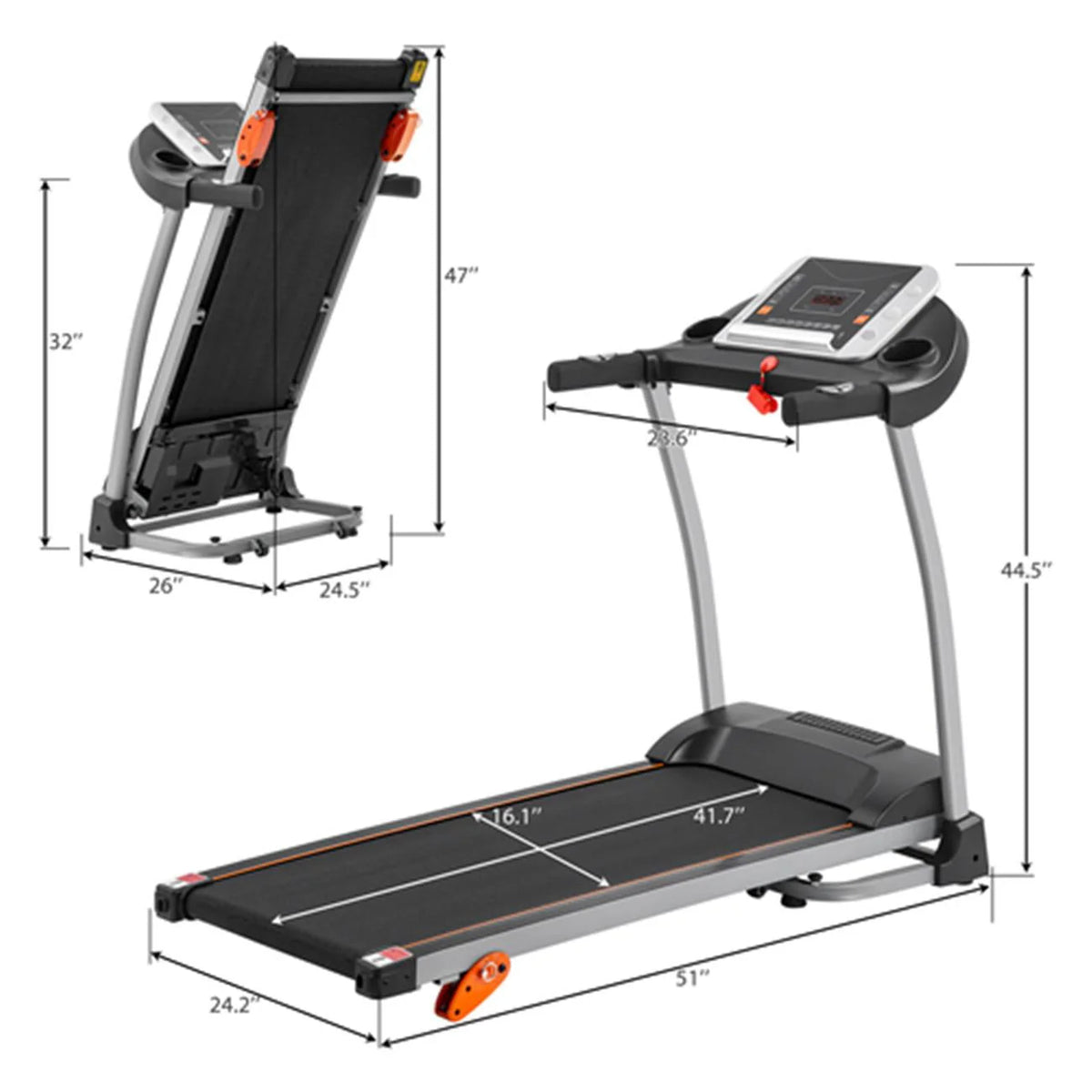 Foldable Treadmill with 3 Tilt Options, 240lbs Weight Capacity R24330