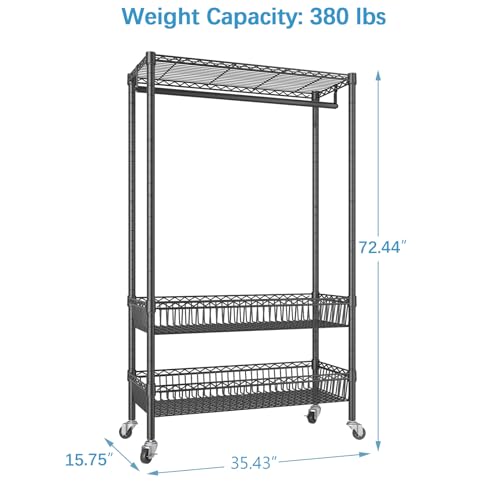 White Rolling Garment Rack with Basket C3502