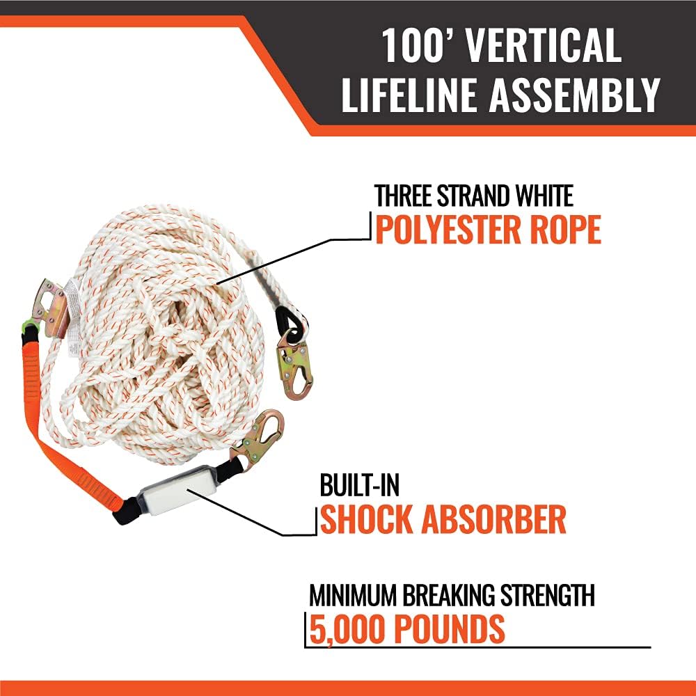100’ Vertical Lifeline Assembly with Shock Absorber and 18” Extension Lanyard T572882
