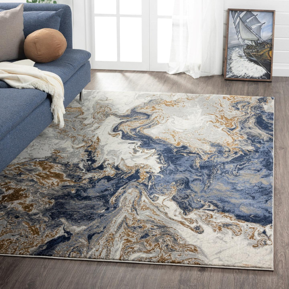 Blue Abstract 8x10 Area Rug Y4579