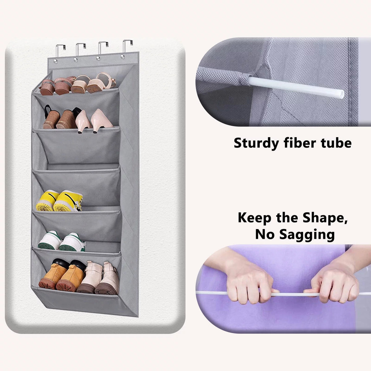 Over the Door Shoe Organizer with 6 Deep Pockets Grey K9014