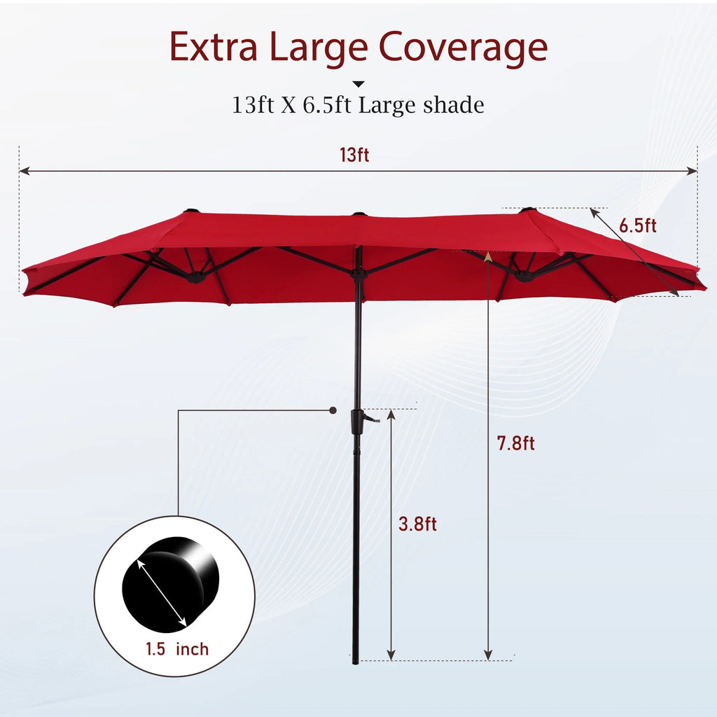 13x6.5ft Double-Sided Outdoor Patio Umbrella with Crank Handle, Beige A688