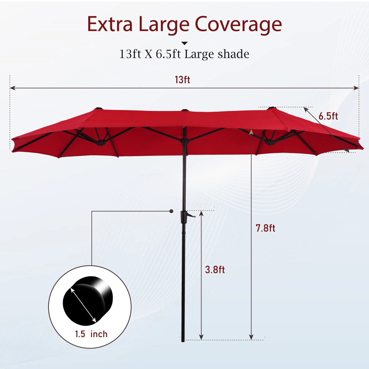 13x6.5ft Double-Sided Outdoor Patio Umbrella with Crank Handle, Beige A688