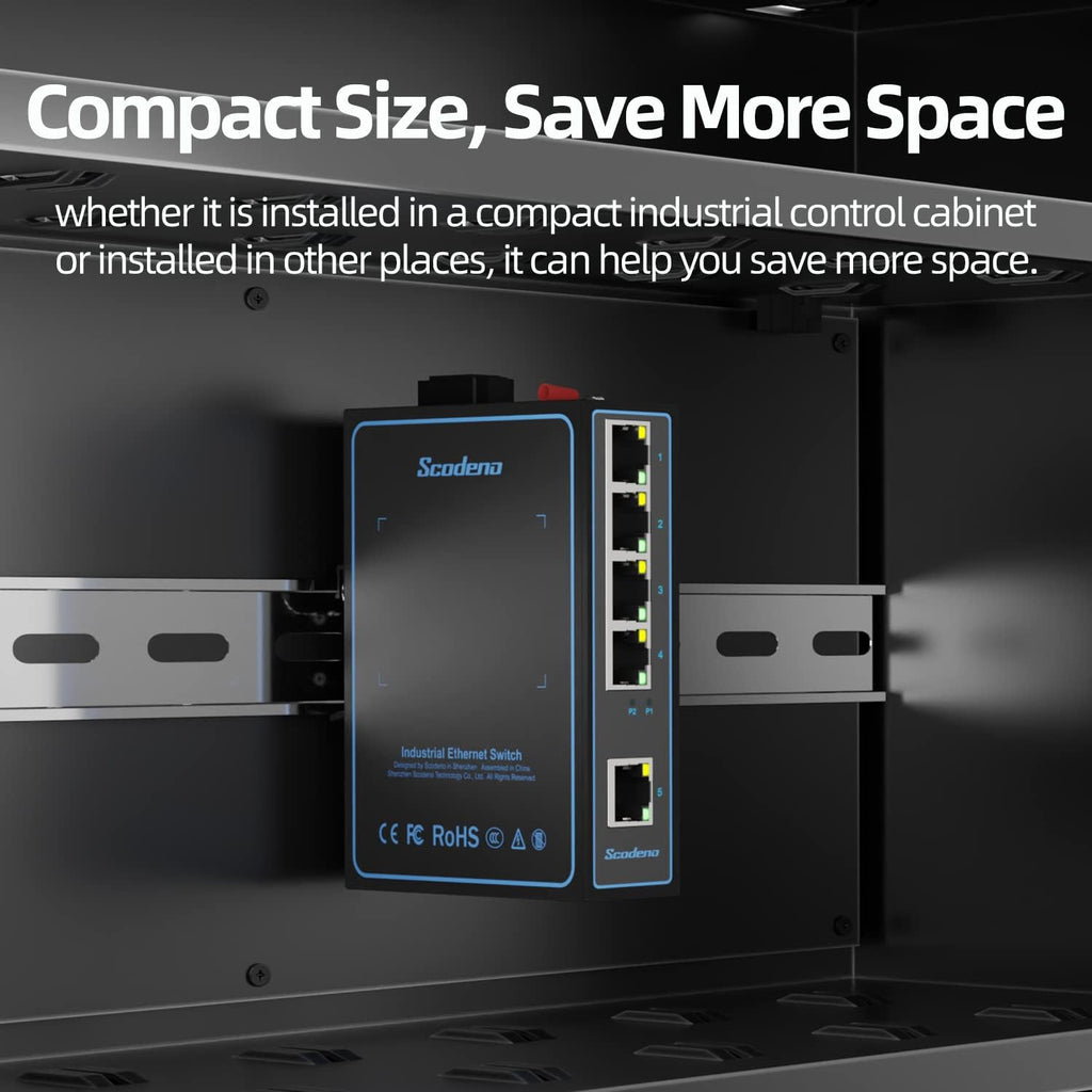5 Port Industrial Ethernet Switch, DIN-Rail Mount, IP40, Metal Housing, Pack of 2 W1640