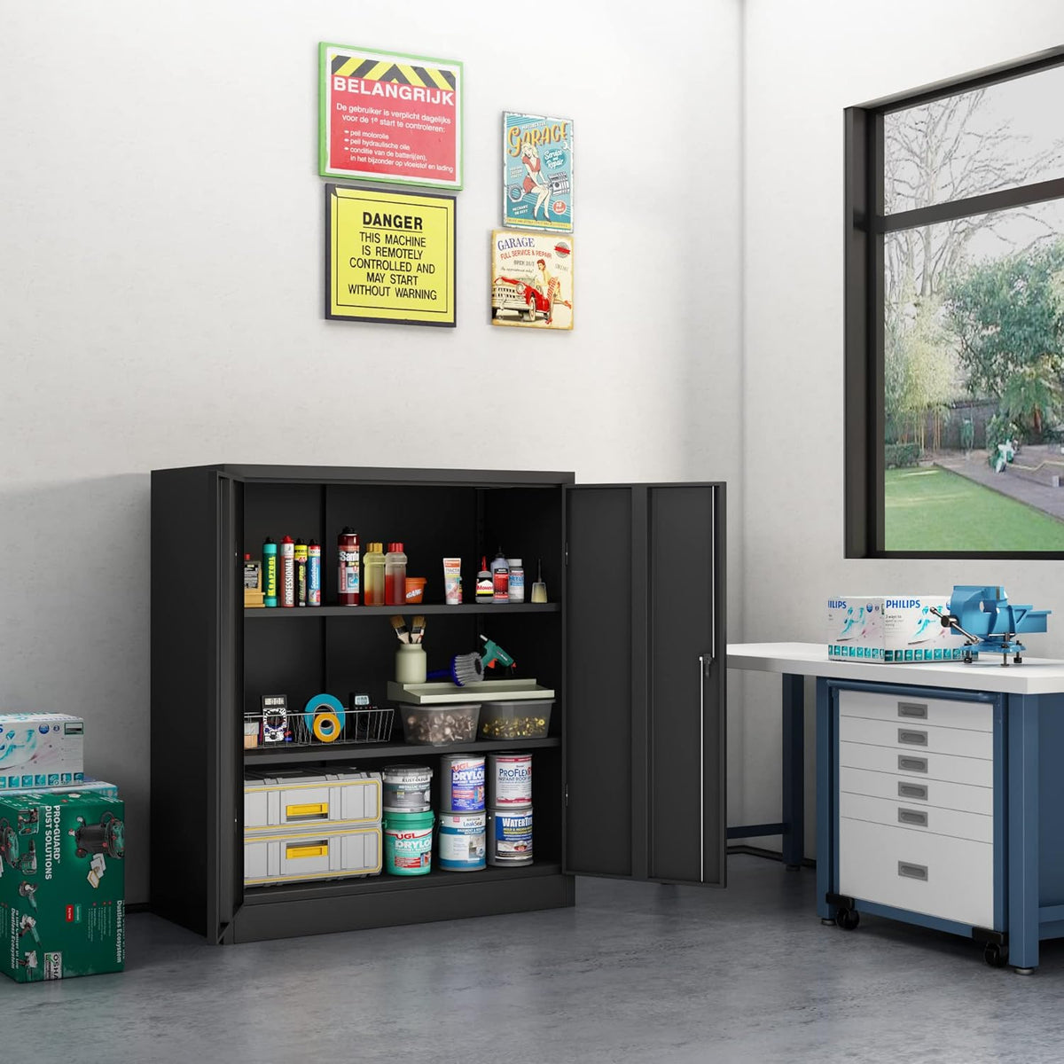 Black Locking Metal Storage Cabinet with Adjustable Shelves, W36'' x D18'' x H41.6'' P4973