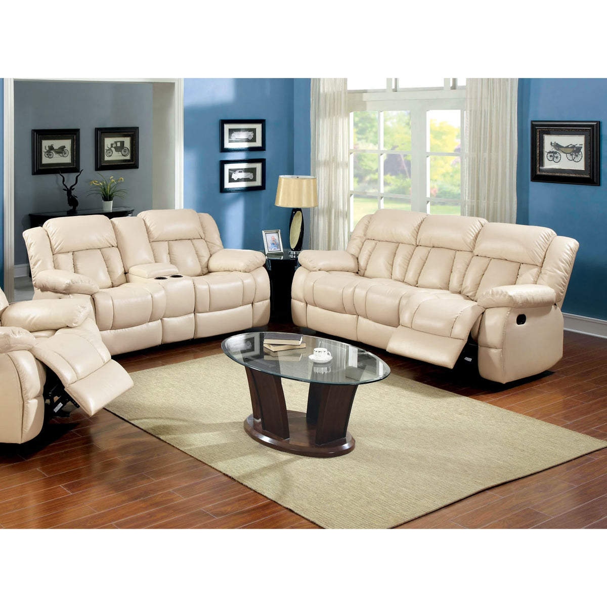 Ivory Bonded Leather 2-Piece Recliner Sofa Set J1941