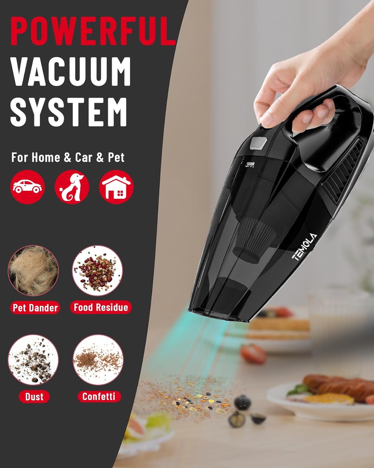 Handheld Vacuum Cordless Car Vacuum Cleaner with Brushless Motor 12000Pa Hand Vacuum Cordless Rechargeable with Stainless HEPA Filter Mini Vacuum L76280