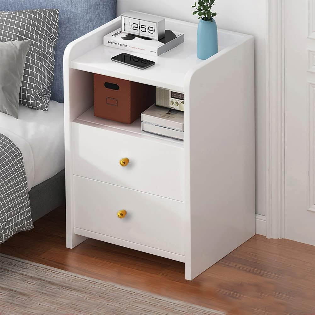 White Nightstand with Drawers N404
