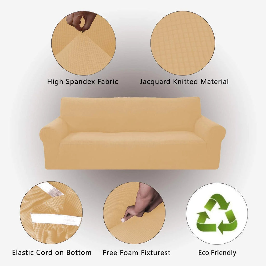 Beige/Cream 2-Piece Brushed Polyester Spandex SlipCover Set for Sofa Loveseat Couch W74116
