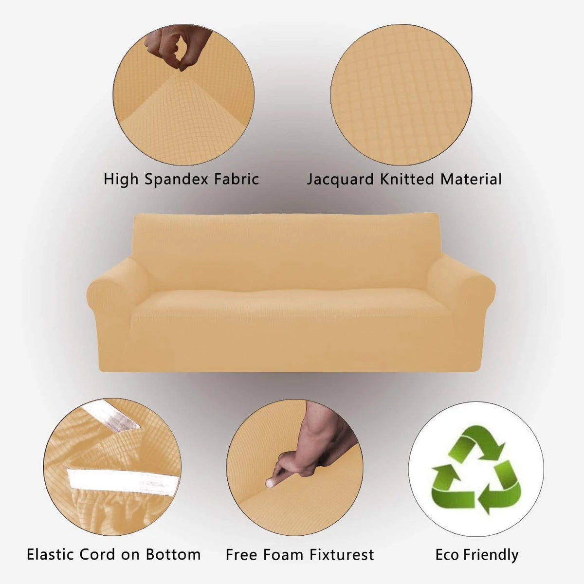 Beige/Cream 2-Piece Brushed Polyester Spandex SlipCover Set for Sofa Loveseat Couch W74116