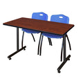 Cherry Training Table with 2 Grey Stack Chairs T125027