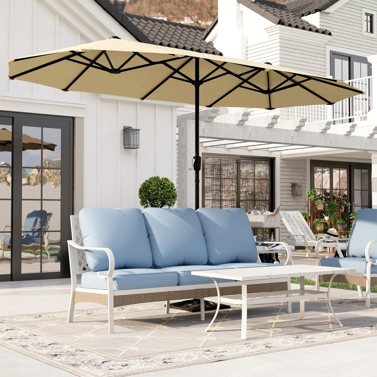 13x6.5ft Double-Sided Outdoor Patio Umbrella with Crank Handle, Beige A688