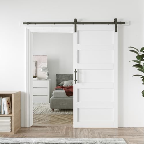 White 5 Panel Sliding Barn Door with 6ft Hardware Kit C5401