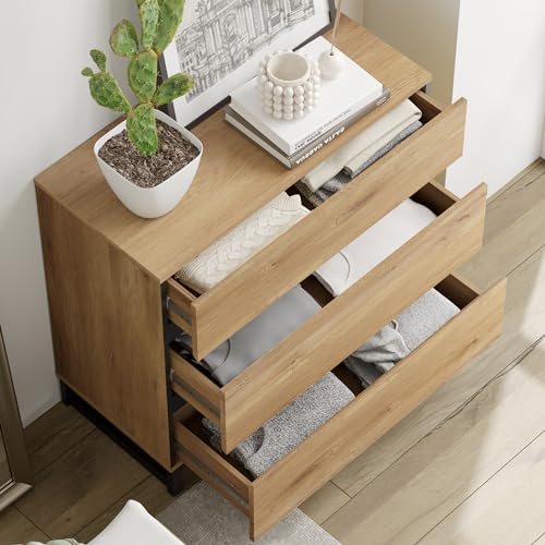 Brown Buffet Cabinet with 3 Drawers and Metal Base M867