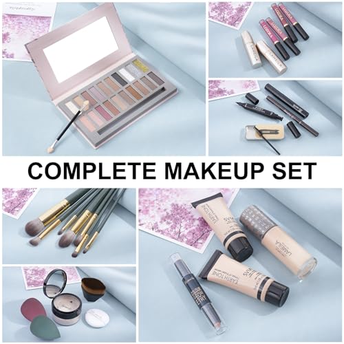 18 Color Eyeshadow Palette Foundation Lipstick Eyebrow Pencil Makeup Kit L67652