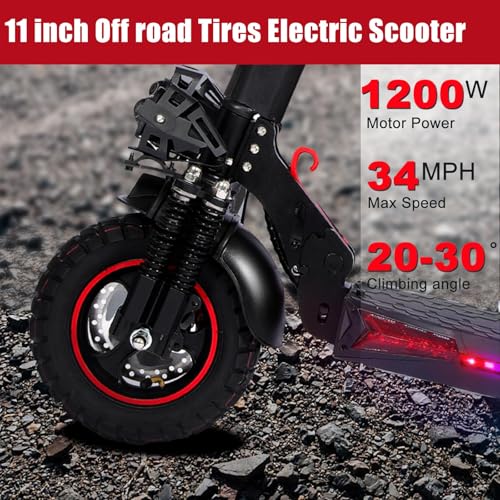 1200W Electric Scooter with Seat 11" Offroad 34MPH Speed 31-35 Miles Range 48V 18Ah Folding E Scooter L566
