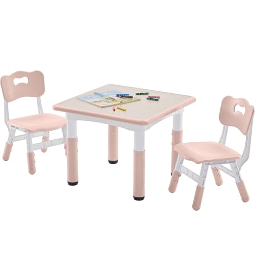 Height-Adjustable Kids Table and 2 Chairs Set with Graffiti Desktop O56270
