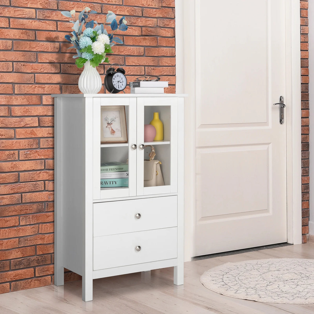 White Free Standing Bathroom Cabinet with Drawer and Shelf V95321