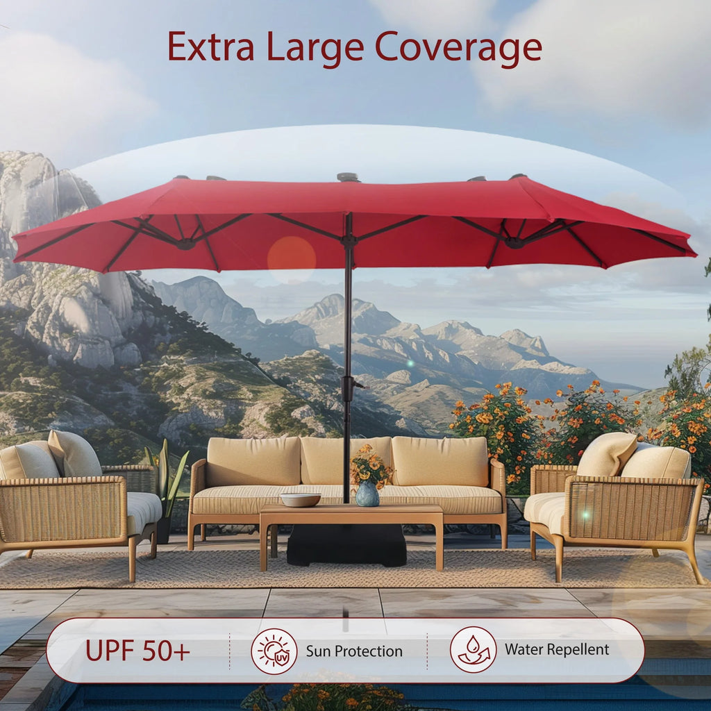 13x6.5ft Double-Sided Outdoor Patio Umbrella with Crank Handle, Beige A688