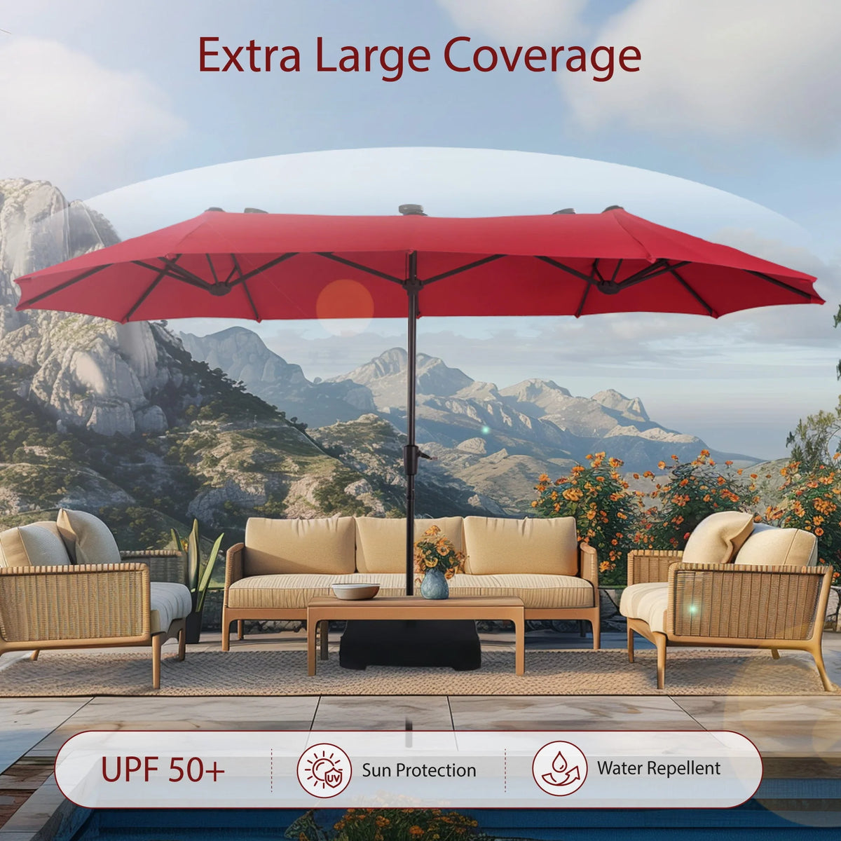 13x6.5ft Double-Sided Outdoor Patio Umbrella with Crank Handle, Beige A688