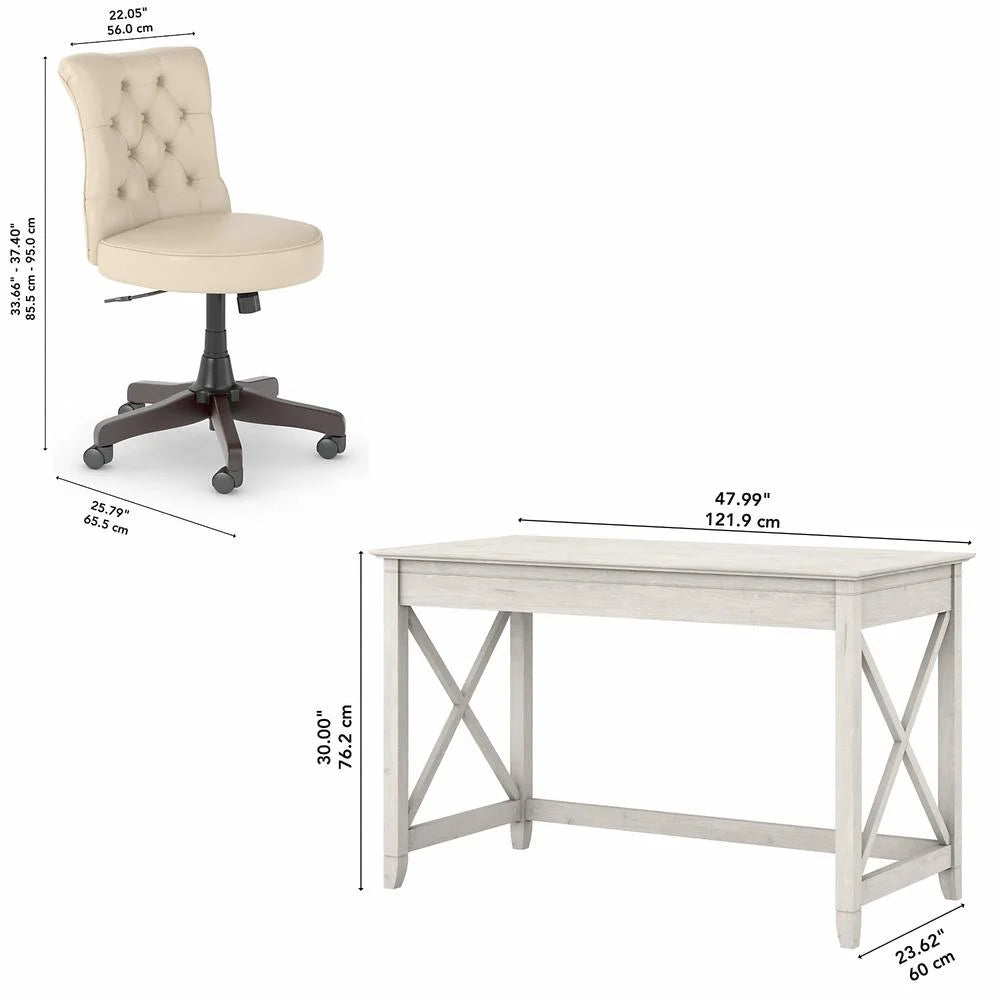 White Oak Engineered Wood Writing Desk with Tufted Chair G168