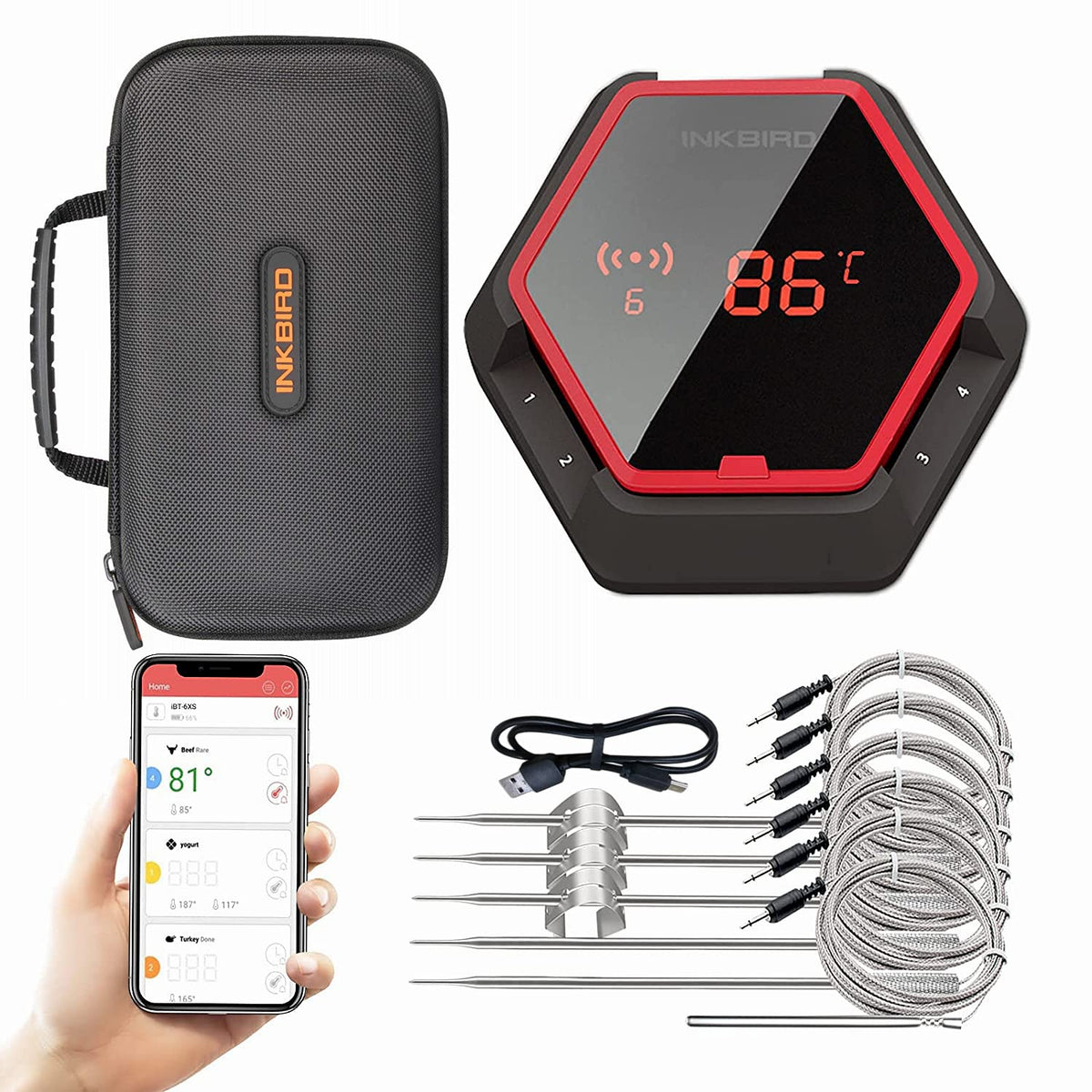 WiFi Meat Thermometer with 4 Probes & Hard Carrying Case E29365
