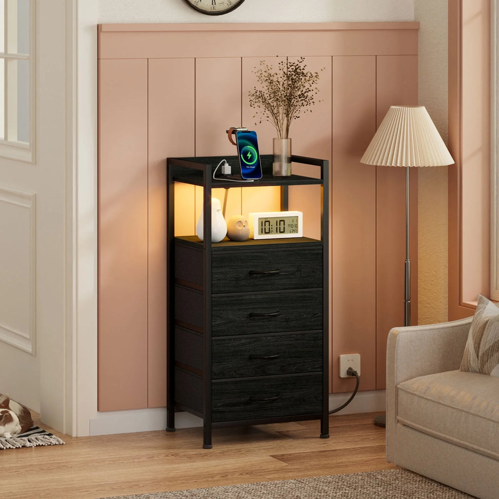 White Fabric Vertical Dresser with Charging Station R878