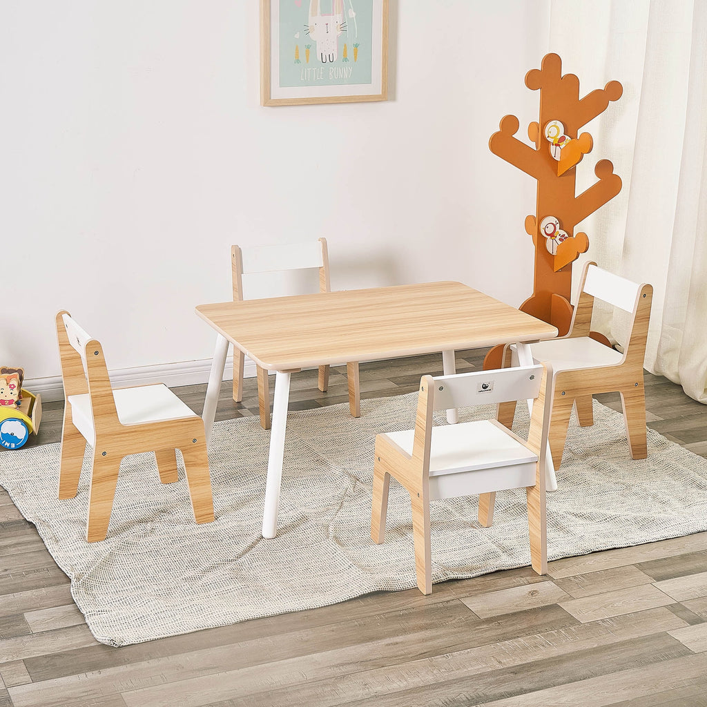 Wooden Kids Table and Chairs Set Natural White 5 Piece N617