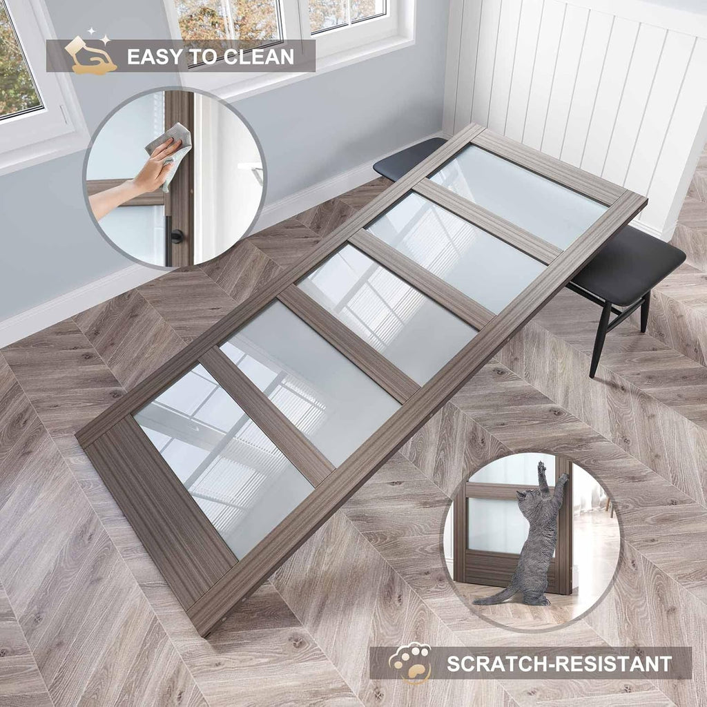 Glass Sliding Barn Door Slab with Hardware Kit, MDF Wood Panel with PVC Surface N6478