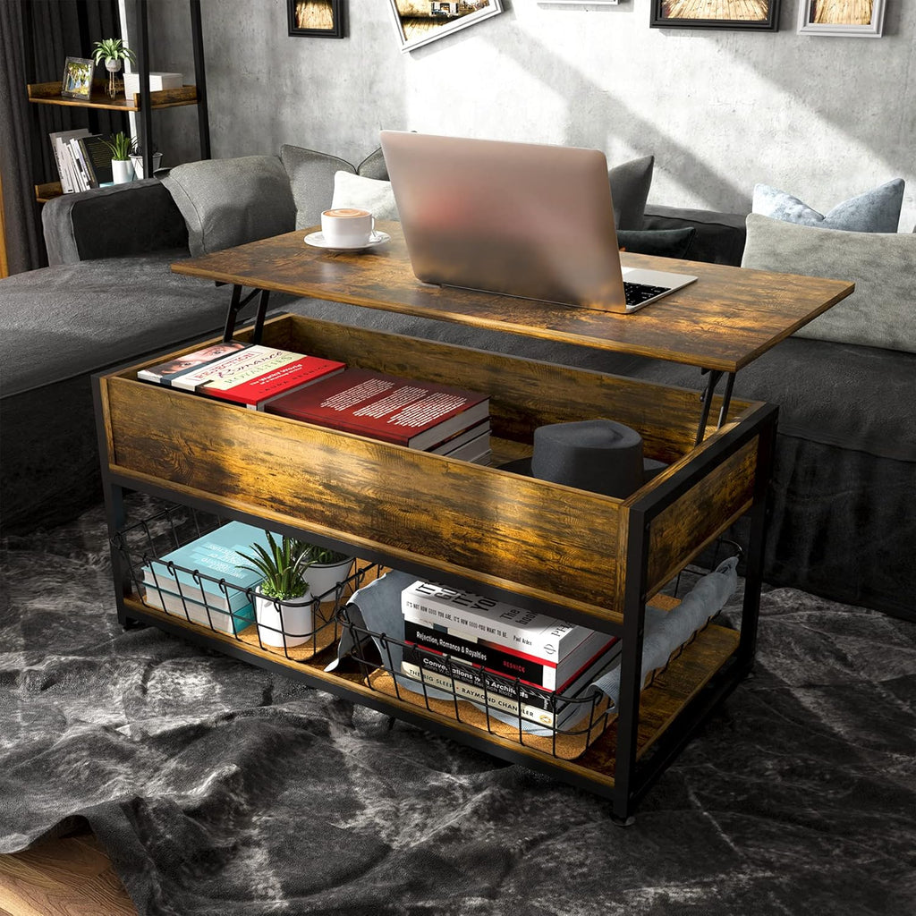 Lift Top Coffee Table with Storage Shelf J496