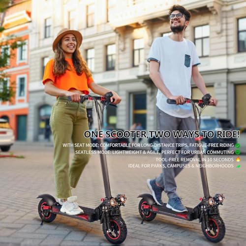1200W Electric Scooter with Seat 11" Offroad 34MPH Speed 31-35 Miles Range 48V 18Ah Folding E Scooter L566