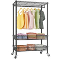 White Rolling Garment Rack with Basket C3502