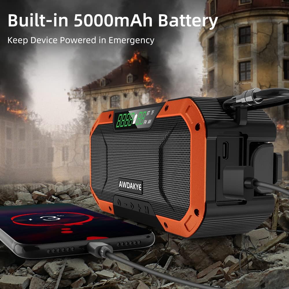 5000mAh Waterproof Solar Hand Crank AM/FM NOAA Weather Radio U108380