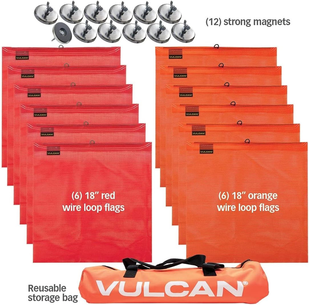 Heavy Duty Flags and Magnets Kit with 12 Magnets, 6 Orange Flags, 6 Red Flags, and Storage Bag I12622