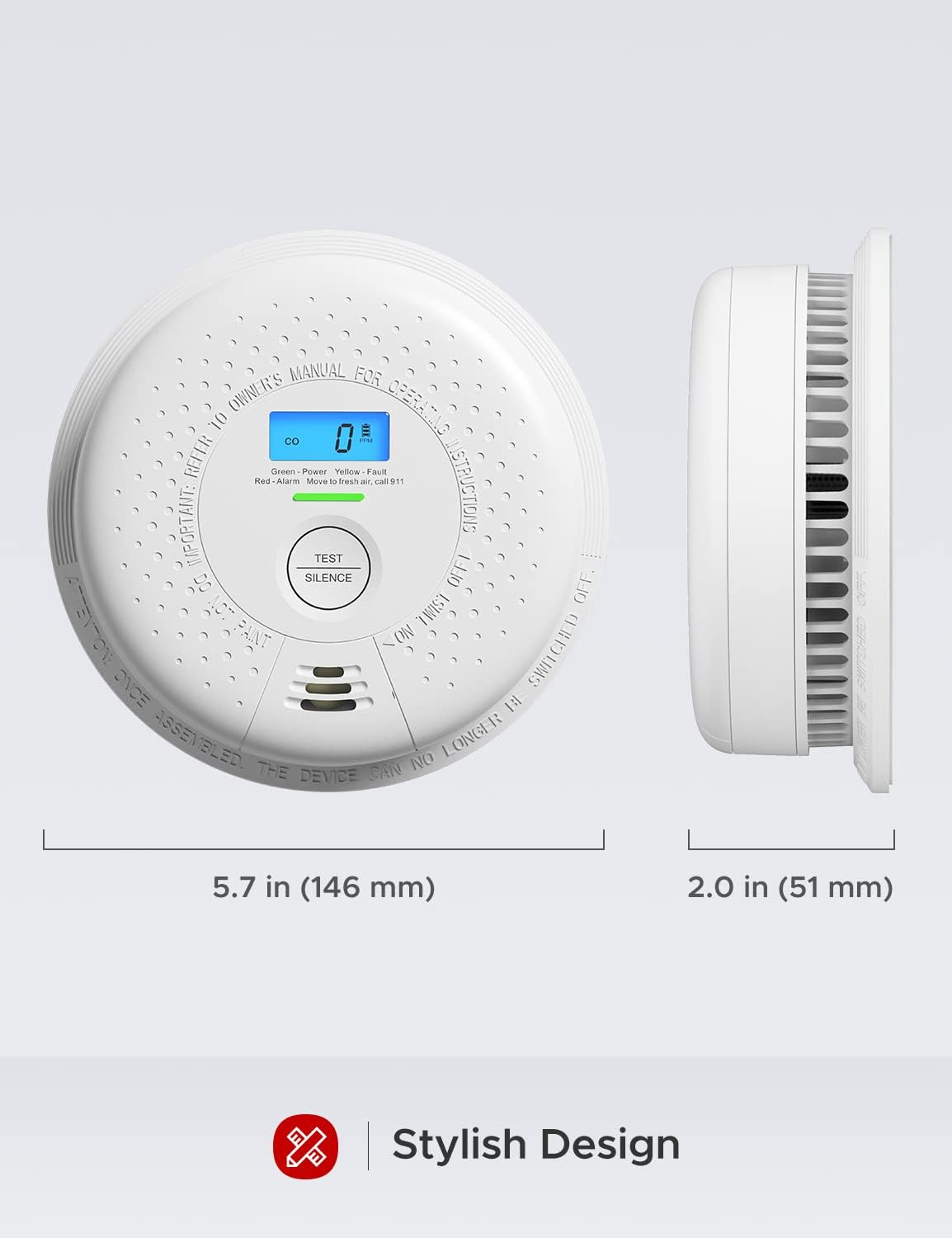 10-Year Battery Smoke and Carbon Monoxide Alarm with Display, 5-Pack R287