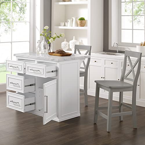 White Faux Marble Top Kitchen Island I9919