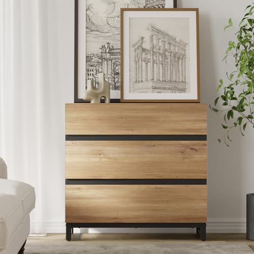Brown Buffet Cabinet with 3 Drawers and Metal Base M867
