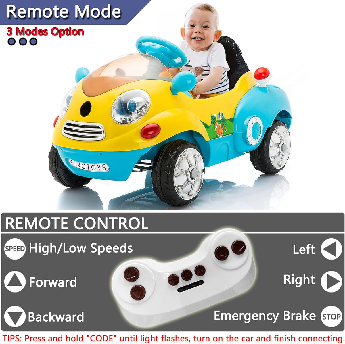 Push Car for Kids Ride On Car with Remote Control Blue & Yellow A899395