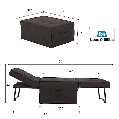 Dark Brown Sleeper Chair Bed Sofa Bed 4 in 1 Folding Ottoman Bed with Adjustable Backrest O2613