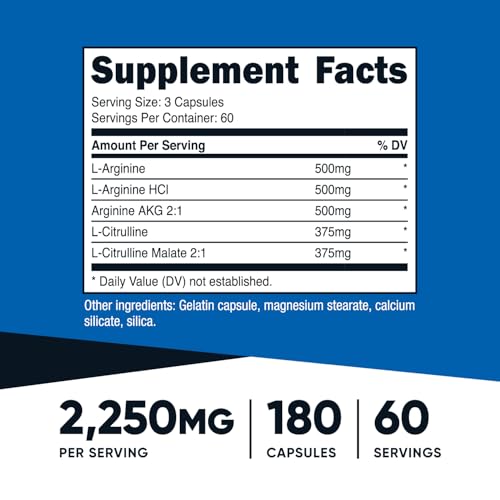 2250mg Nitric Oxide Booster, 180 Capsules Y74490