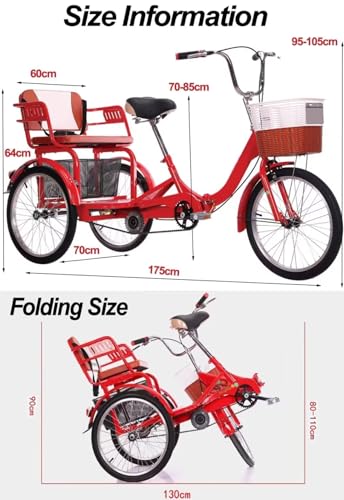 Folding Adult Tricycle with Back Seat, 3 Wheels W7348