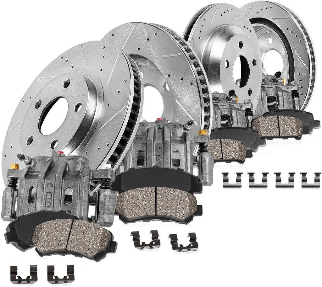 Front + Rear Calipers + Drilled Slotted Rotors + Ceramic Pads J664887