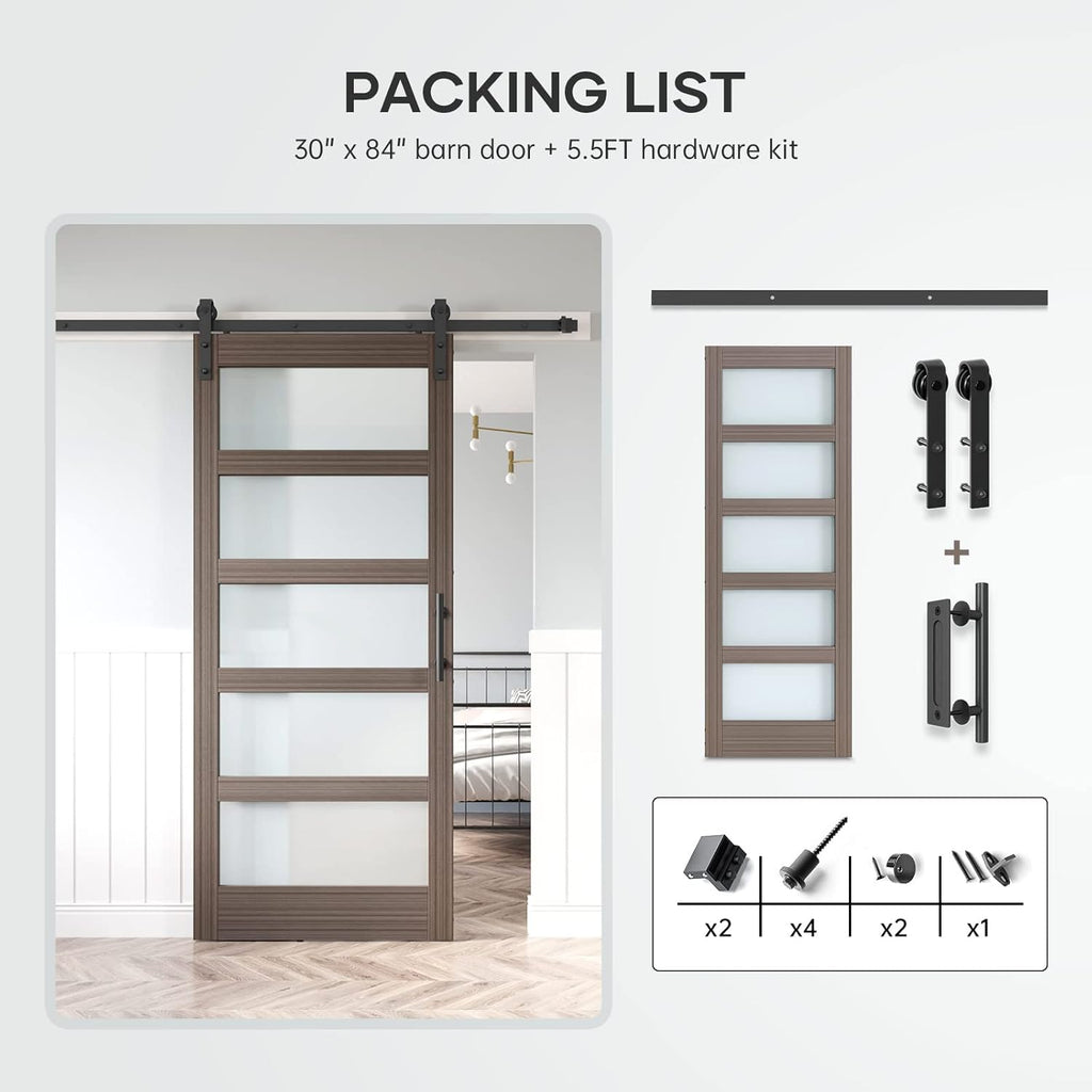 Glass Sliding Barn Door Slab with Hardware Kit, MDF Wood Panel with PVC Surface N6478