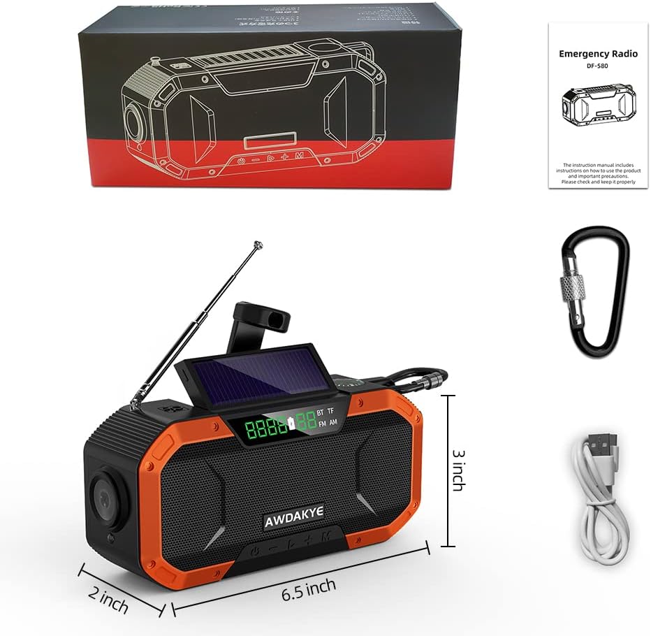 5000mAh Waterproof Solar Hand Crank AM/FM NOAA Weather Radio U108380