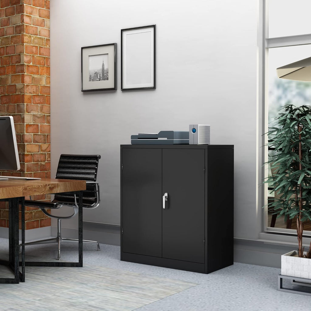 Black Locking Metal Storage Cabinet with Adjustable Shelves, W36'' x D18'' x H41.6'' P4973